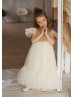Ruffle Sleeves Gold Sequin Champagne Tulle Unique Flower Girl Dress
